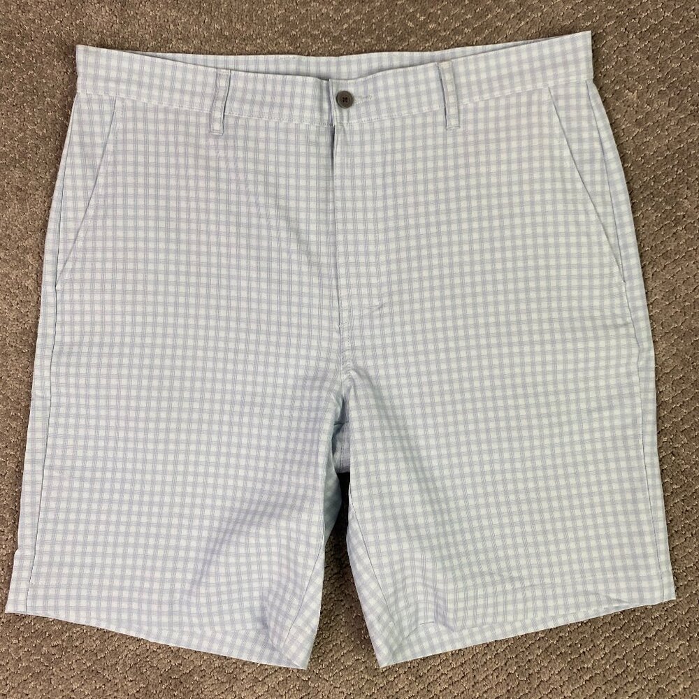 NWOT Jack Nicklaus Shorts Mens 36 Golf Flat Front Performance Blue Gingham Check